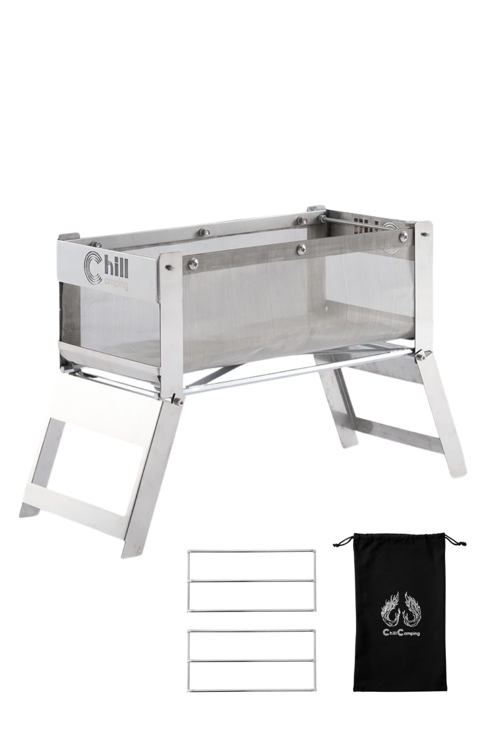 ChillCamping （チルキャンピング） ChillCube 焚火台 焚き火台 折りたたみ コンパクト ステンレス 軽量 キャンプ ゴトク付き Chill Camping キャンプ用グリル・焚火台（鉄板付き）｜焚き火用品専門店 AIRLINK BONFIRE